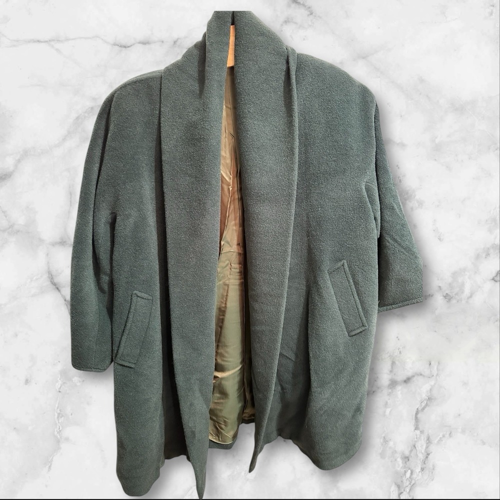 Max Mara Women's Beautiful Wool Alpaca Mohair Long Green overcoat Sz 8 Oversized